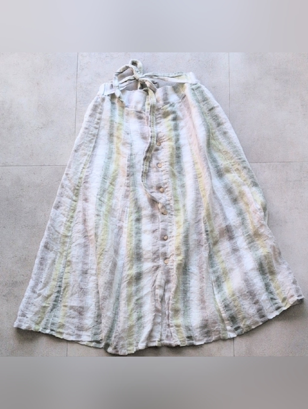 Tregine Brand Women's Button-Front Flowy Striped Skirt 100% Linen